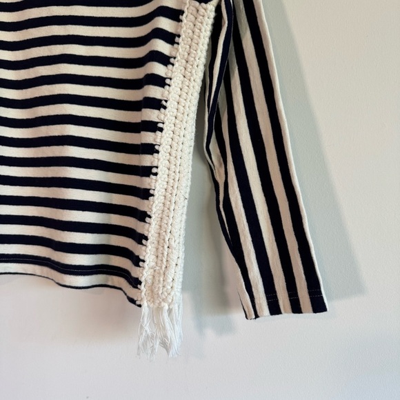 Anthropologie Pepin Mariner Striped Pullover Crochet Fringe Sweater Top small - Picture 3 of 5